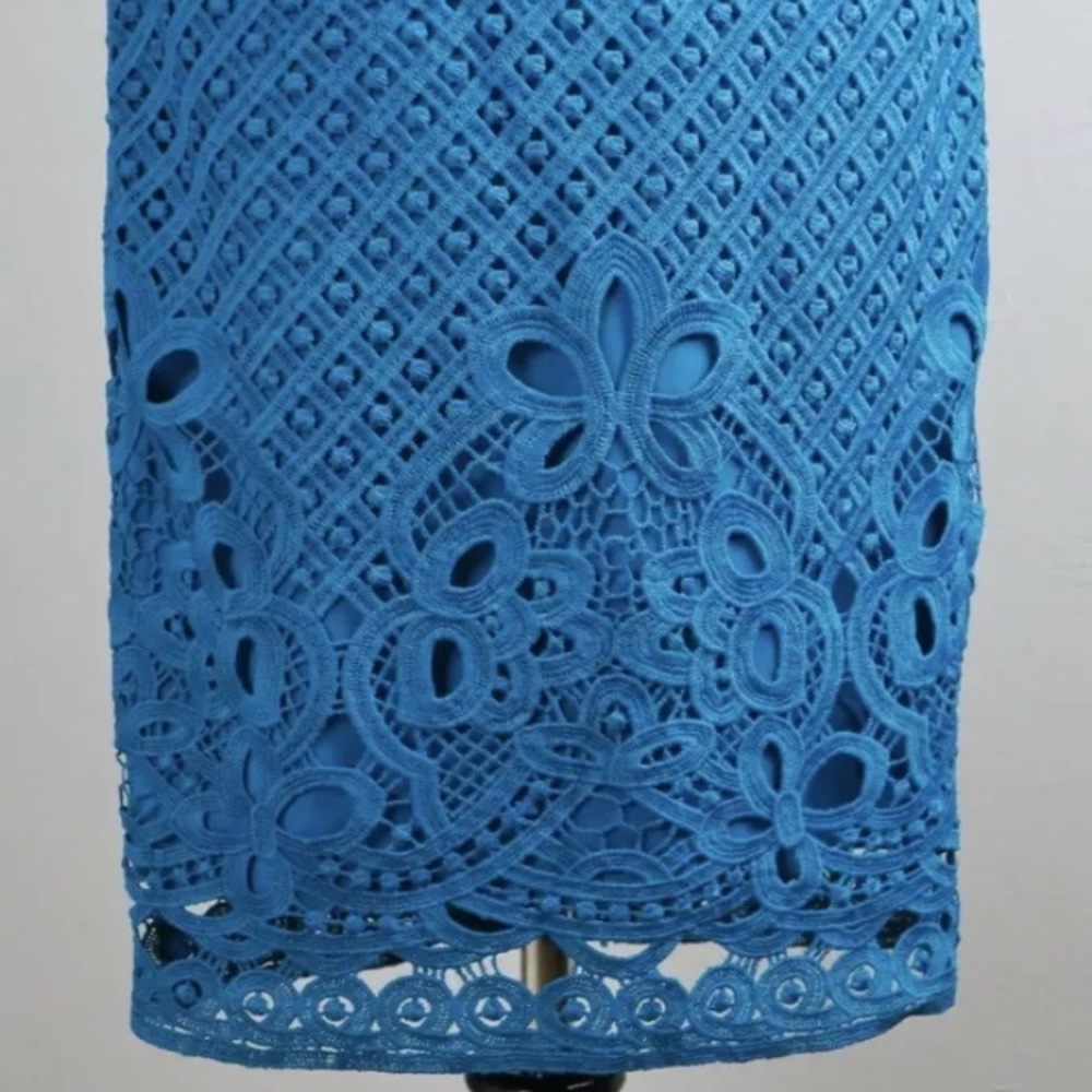 5-5 WHBM dress blue Sleeveless Sheath Cocktail Party 0 Lace - Picture 2 of 5